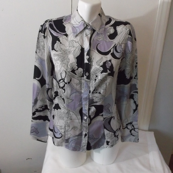 Ann Taylor Tops - Ann Taylor Purple Gray Floral Silk Blouse Shirt 4